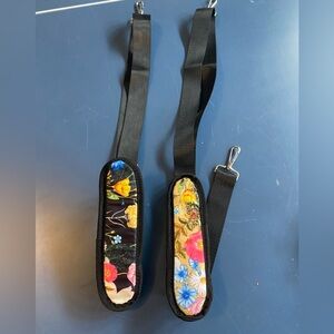 Pair Floral & Black Bag Straps NWOT
